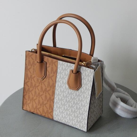 MICHAEL KORS MERCER Two-Tone Logo Medium Messenger Crossbody Bag Deer Multi NWT - Picture 8 of 13